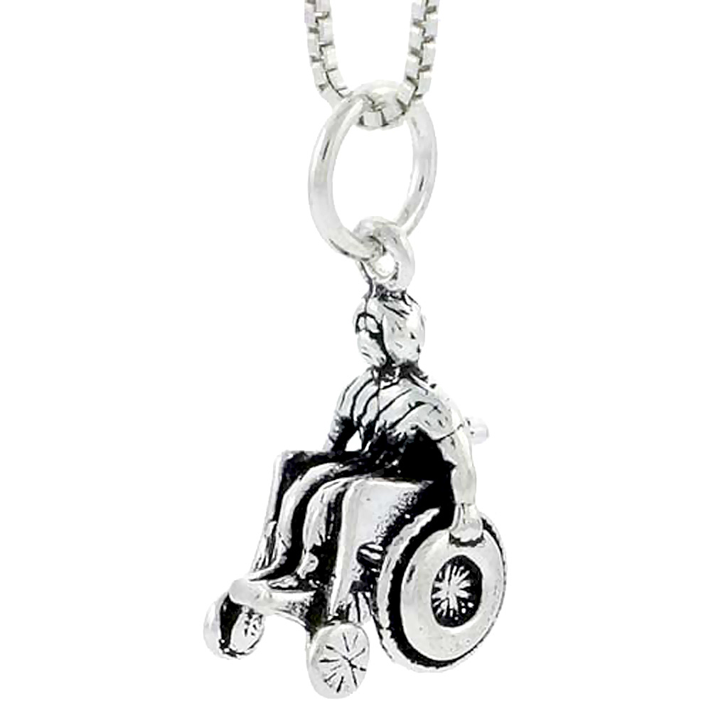 STERLING SILVER WHEELCHAIR CHARM 3/4 INCH TALL
