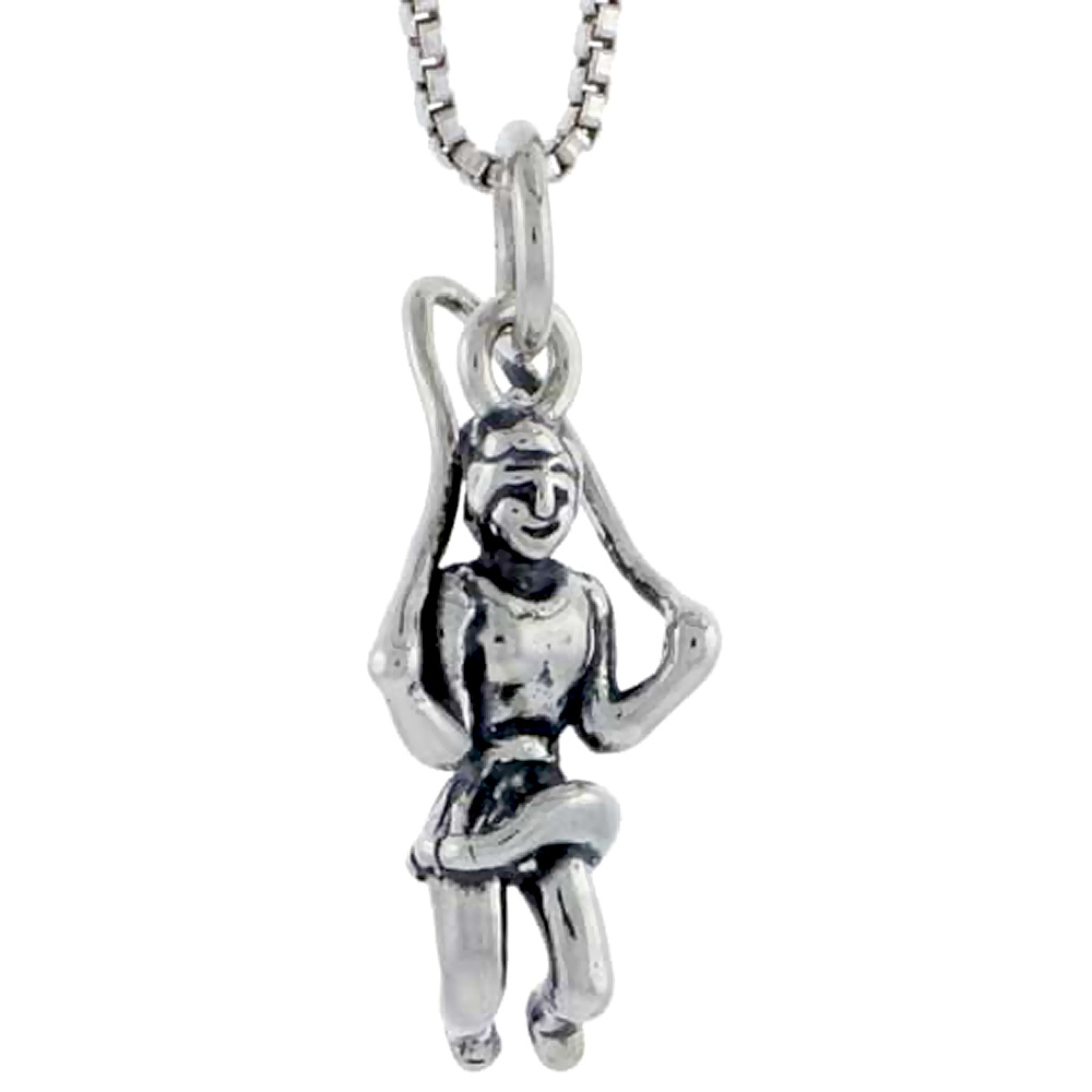 STERLING SILVER GIRL PLAYING JUMP ROPE CHARM 3/4 INCH TALL