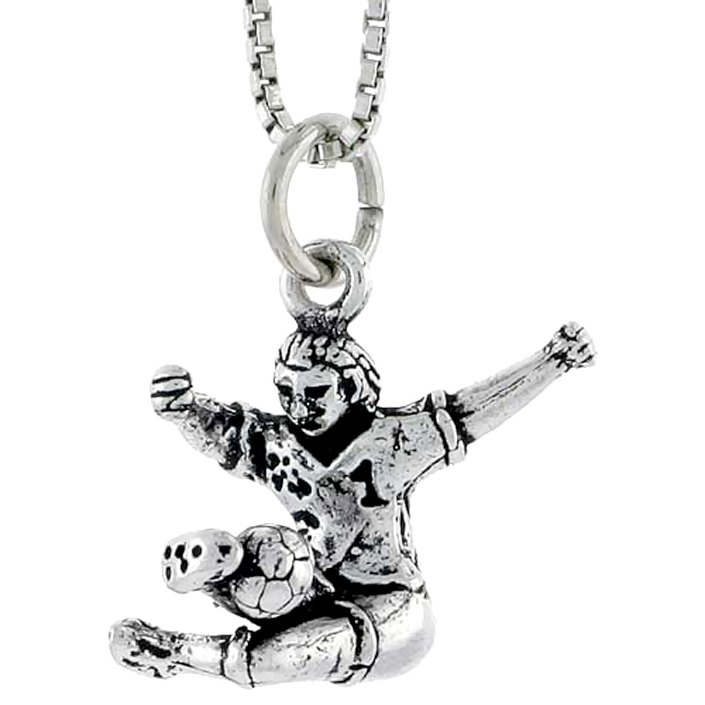 STERLING SILVER SOCCER PLAYER IN ACTION CHARM 1/2 INCH TALL