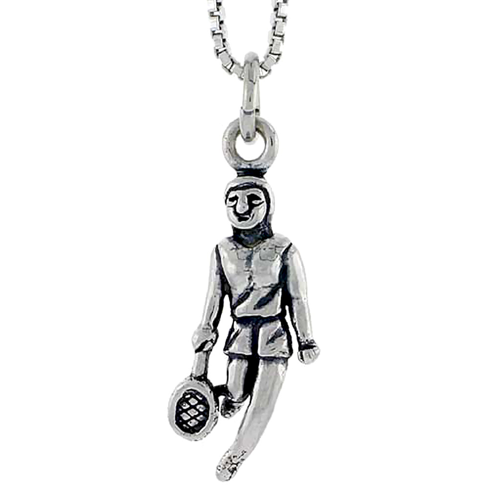 STERLING SILVER TENNIS PLAYER CHARM 3/4 INCH TALL