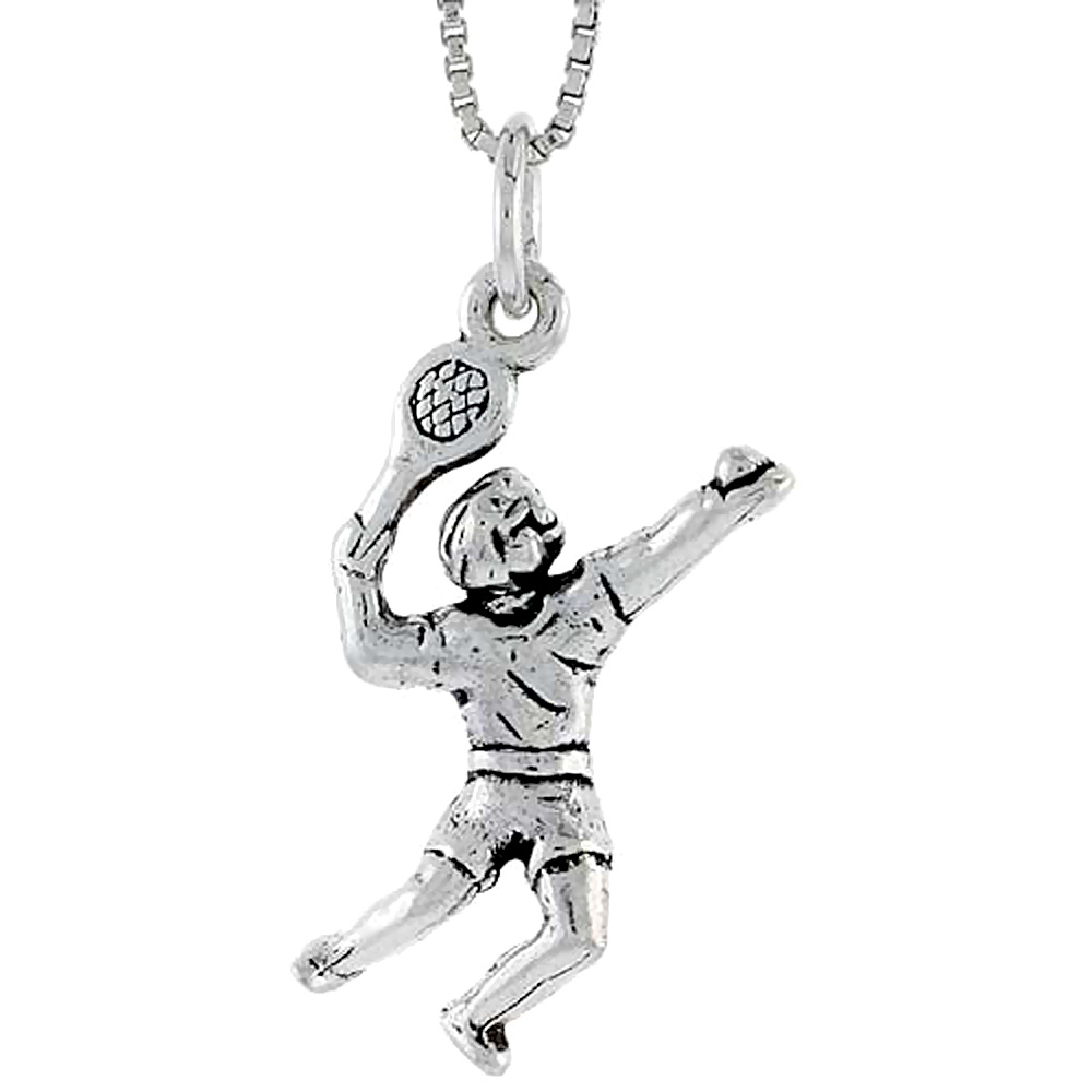 STERLING SILVER TENNIS PLAYER CHARM 1 INCH TALL