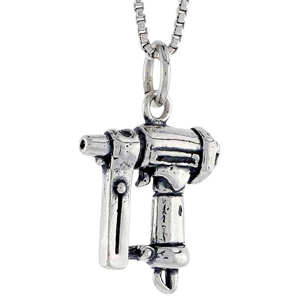 STERLING SILVER NAIL GUN CHARM 5/8 INCH TALL