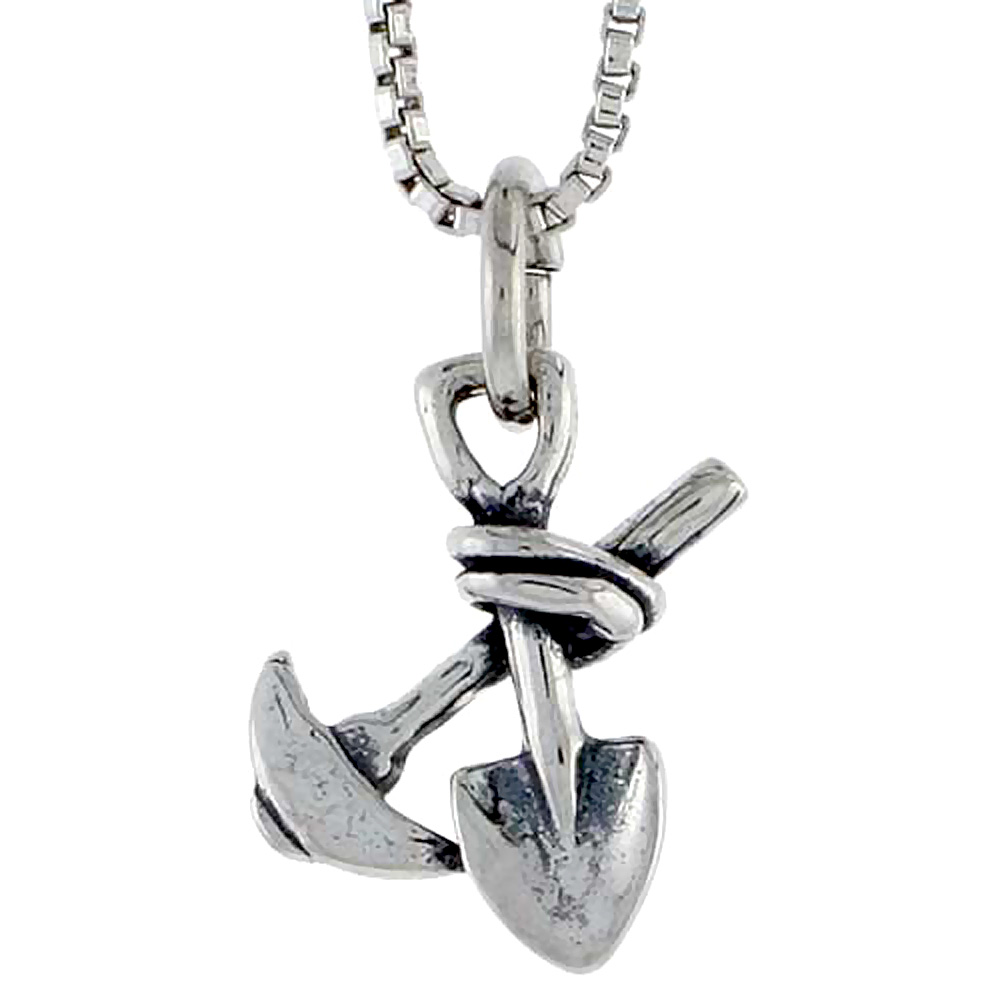 STERLING SILVER PICK & SHOVEL CHARM 1/2 INCH TALL