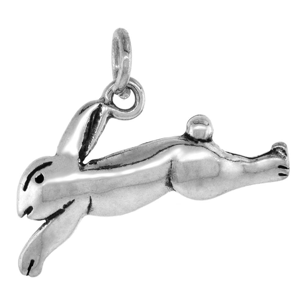 1 INCH STERLING SILVER RUNNING RABBIT PENDANT DIAMOND-CUT OXIDIZED FINISH NO CHAIN