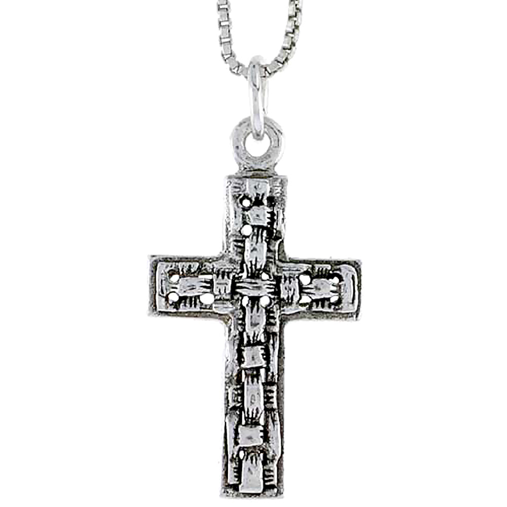 STERLING SILVER BASKETWEAVE CROSS CHARM 1 INCH TALL