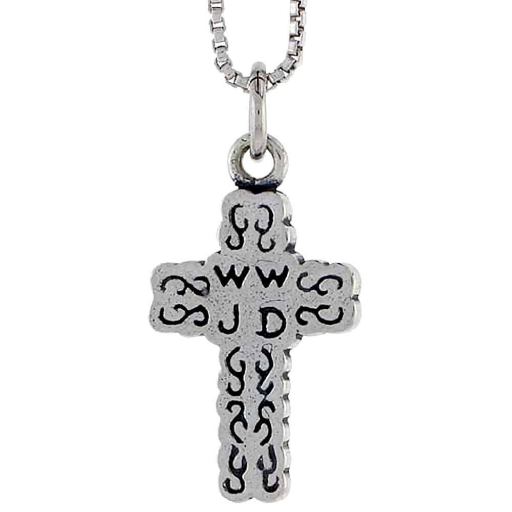 STERLING SILVER WWJD CROSS CHARM 3/4 INCH TALL
