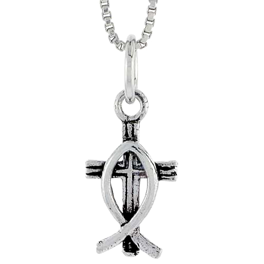 STERLING SILVER FISHERMANS CROSS CHARM 1/2 INCH TALL