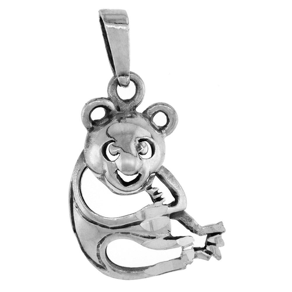 1 1/16 inch Sterling Silver Open Panda Pendant Diamond-Cut Oxidized finish NO Chain