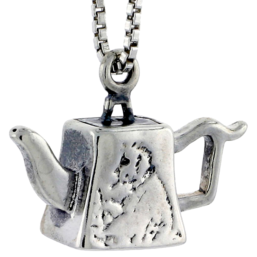 STERLING SILVER TRAPEZOID-SHAPED CHINESE SQUARE-BELL TEAPOT CHARM 1/2 INCH TALL