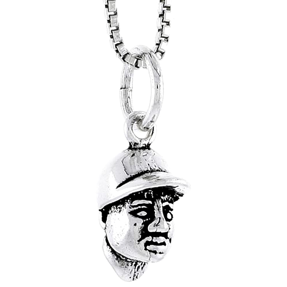 STERLING SILVER BASEBALL PLAYER HEAD CHARM 1/2 INCH TALL
