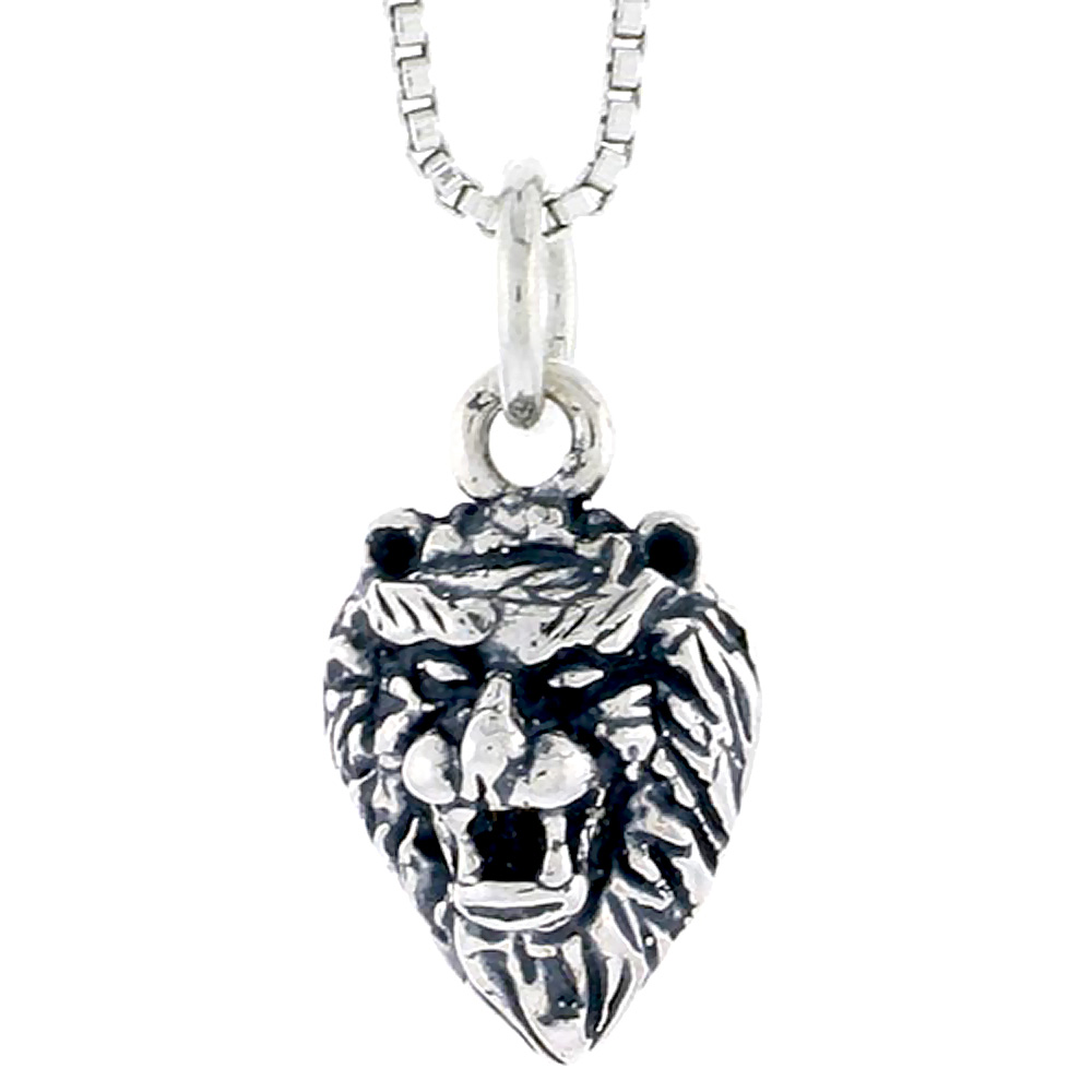 STERLING SILVER LION HEAD CHARM 1/2 INCH TALL