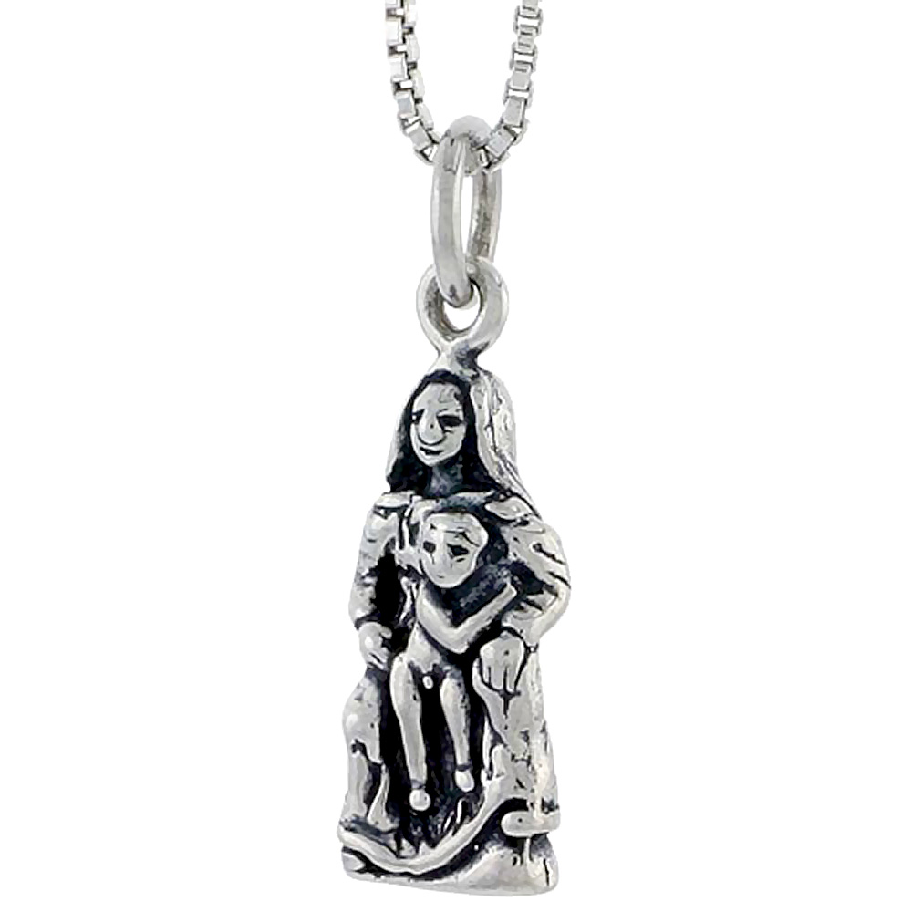 STERLING SILVER MADONNA & CHILD CHARM 3/4 INCH TALL