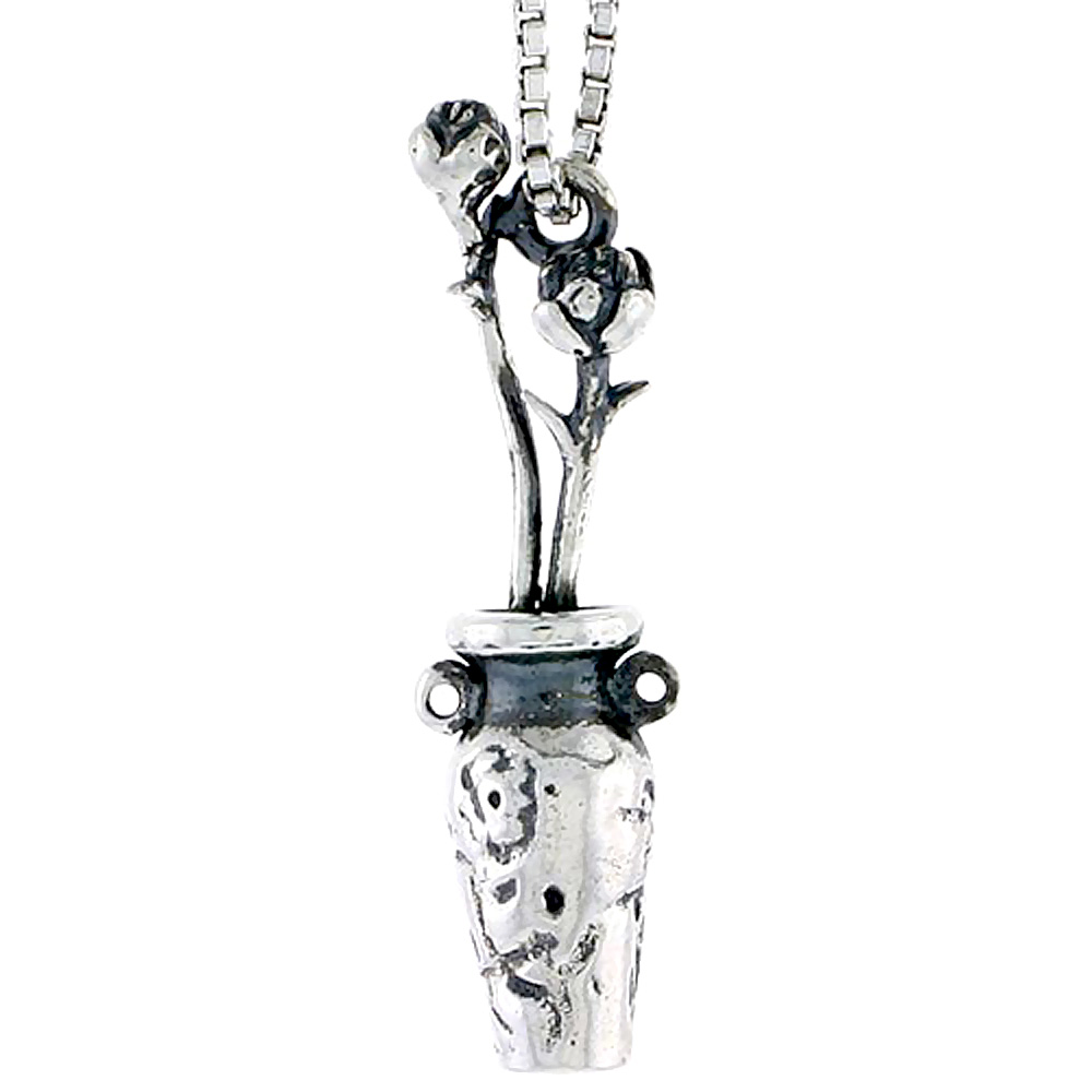 STERLING SILVER FLOWER VASE CHARM 1 1/16 INCH TALL