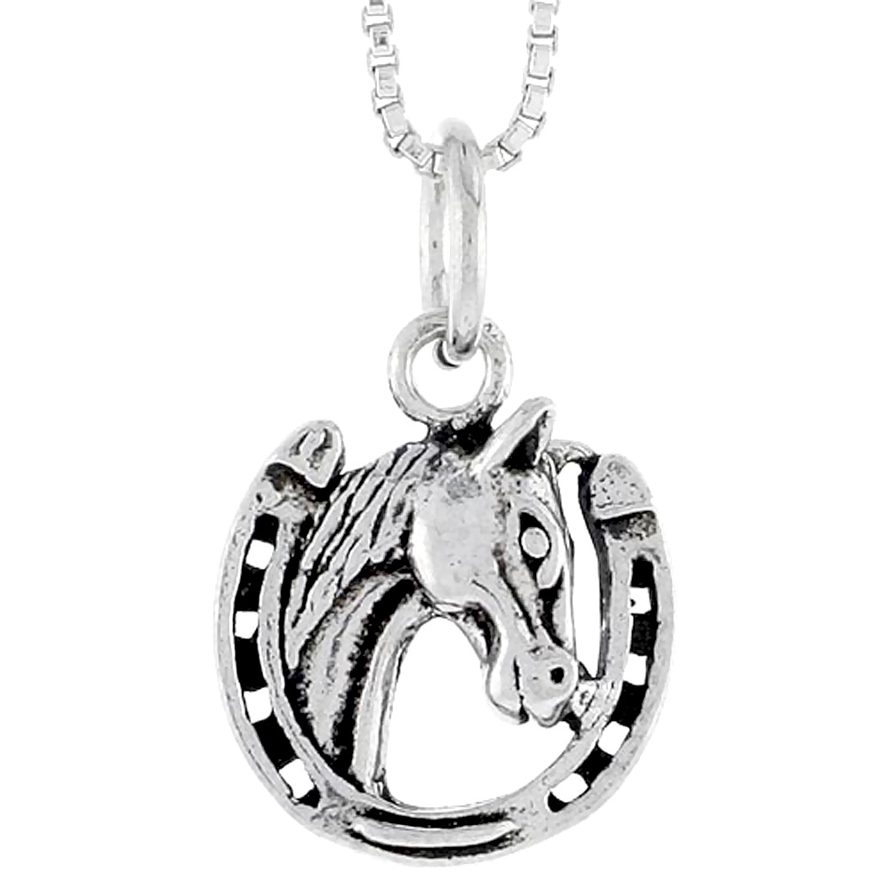 STERLING SILVER HORSESHOE W/ HORSE HEAD CHARM 1/2 INCH TALL