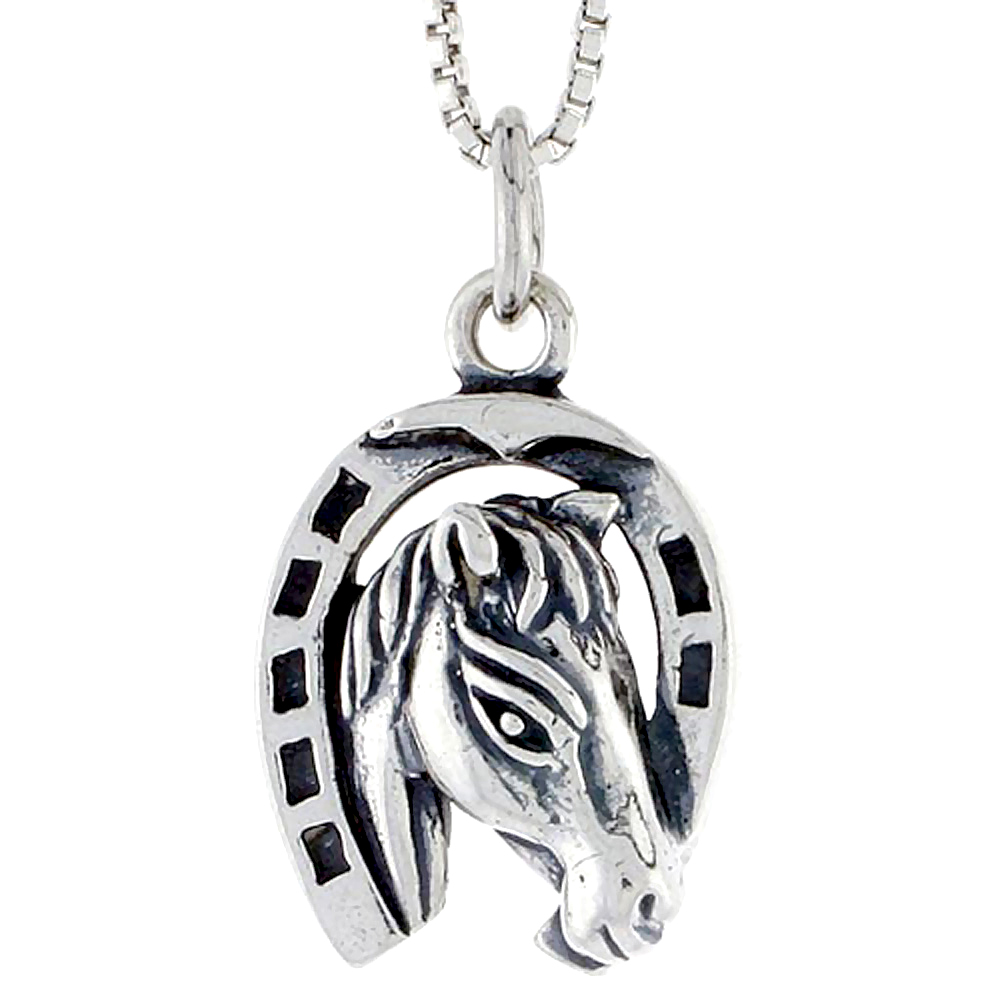 STERLING SILVER HORSESHOE W/ HORSE HEAD CHARM 5/8 INCH TALL