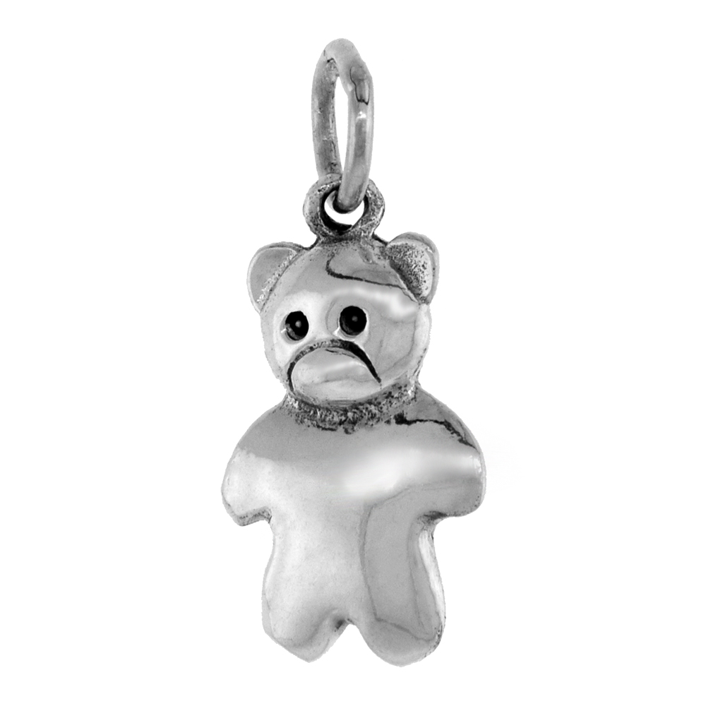 1 inch Sterling Silver Teddy Bear Necklace for Women Diamond-Cut Oxidized finish available with or without chain