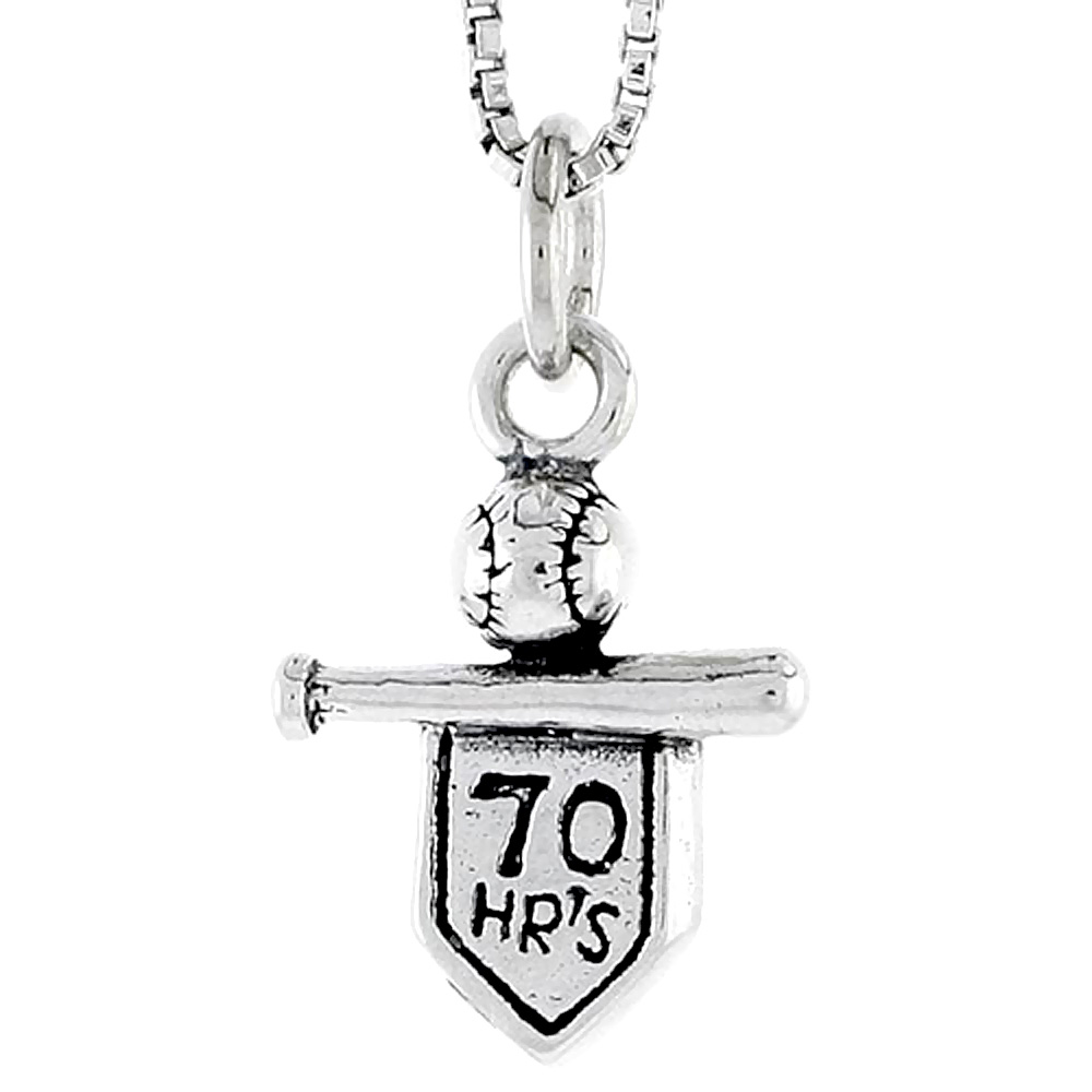 STERLING SILVER BASEBALL BAT & 70-HOUR SEASON SIGN CHARM 1/2 INCH TALL