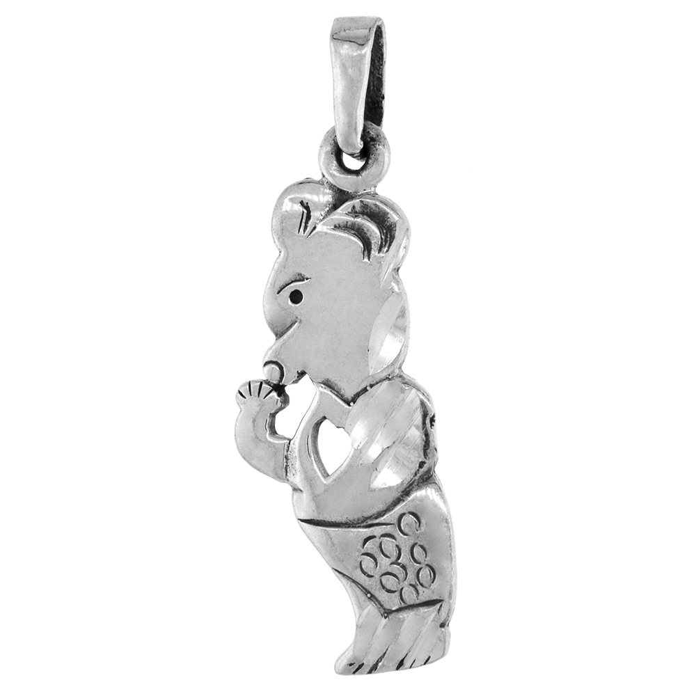 1 1/2 INCH STERLING SILVER TEDDY BEAR PENDANT FOR WOMEN DIAMOND-CUT OXIDIZED FINISH NO CHAIN