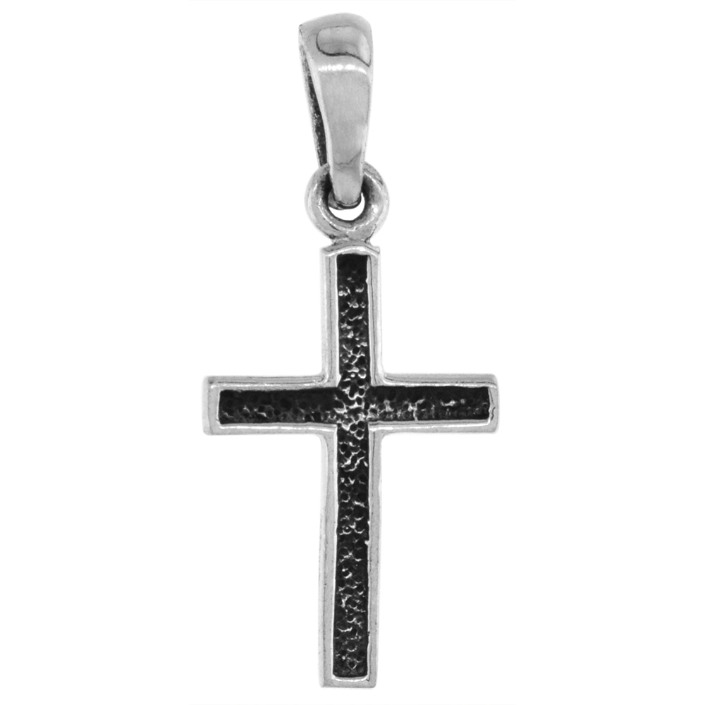 7/8 INCH STERLING SILVER LATIN CROSS PENDANT FOR MEN AND WOMEN DIAMOND-CUT OXIDIZED FINISH NO CHAIN