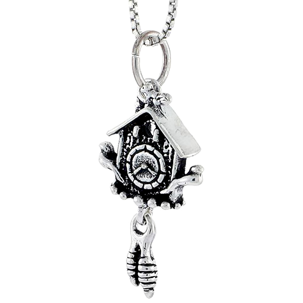 STERLING SILVER CUCKOO CLOCK CHARM 1 INCH TALL