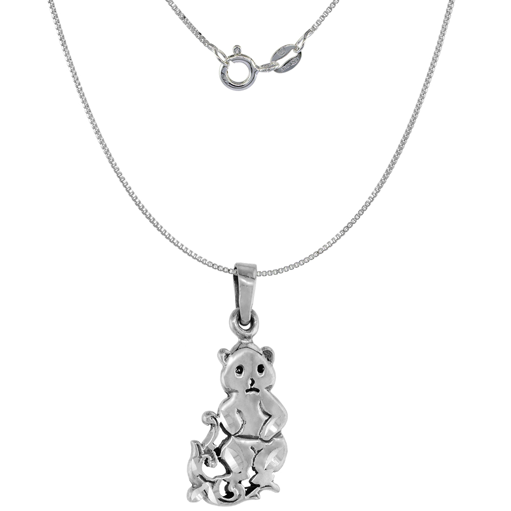 1 3/8 inch Sterling Silver Standing Teddy Bear Necklace for Women Diamond-Cut Oxidized finish available with or without chain
