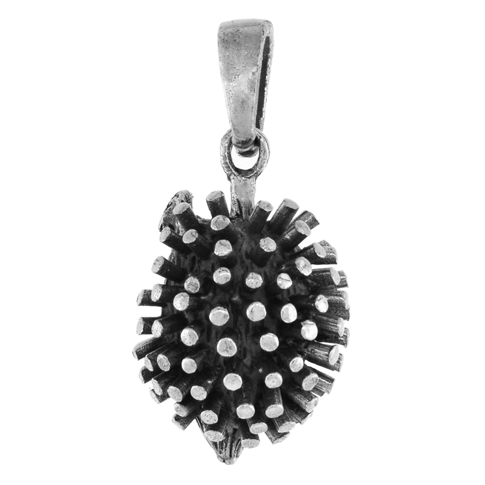 1 1/4 INCH STERLING SILVER PORCUPINE PENDANT DIAMOND-CUT OXIDIZED FINISH NO CHAIN