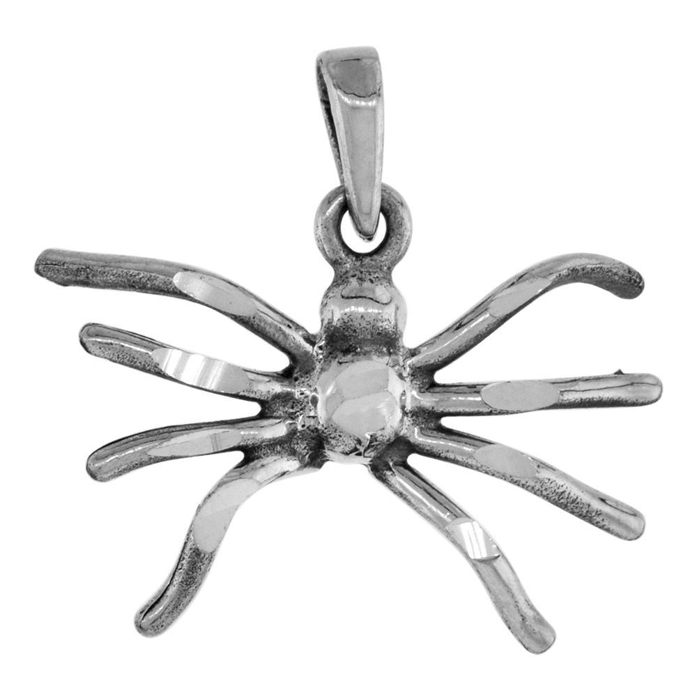 1 inch Sterling Silver Spider Necklace Diamond-Cut Oxidized finish available with or without chain