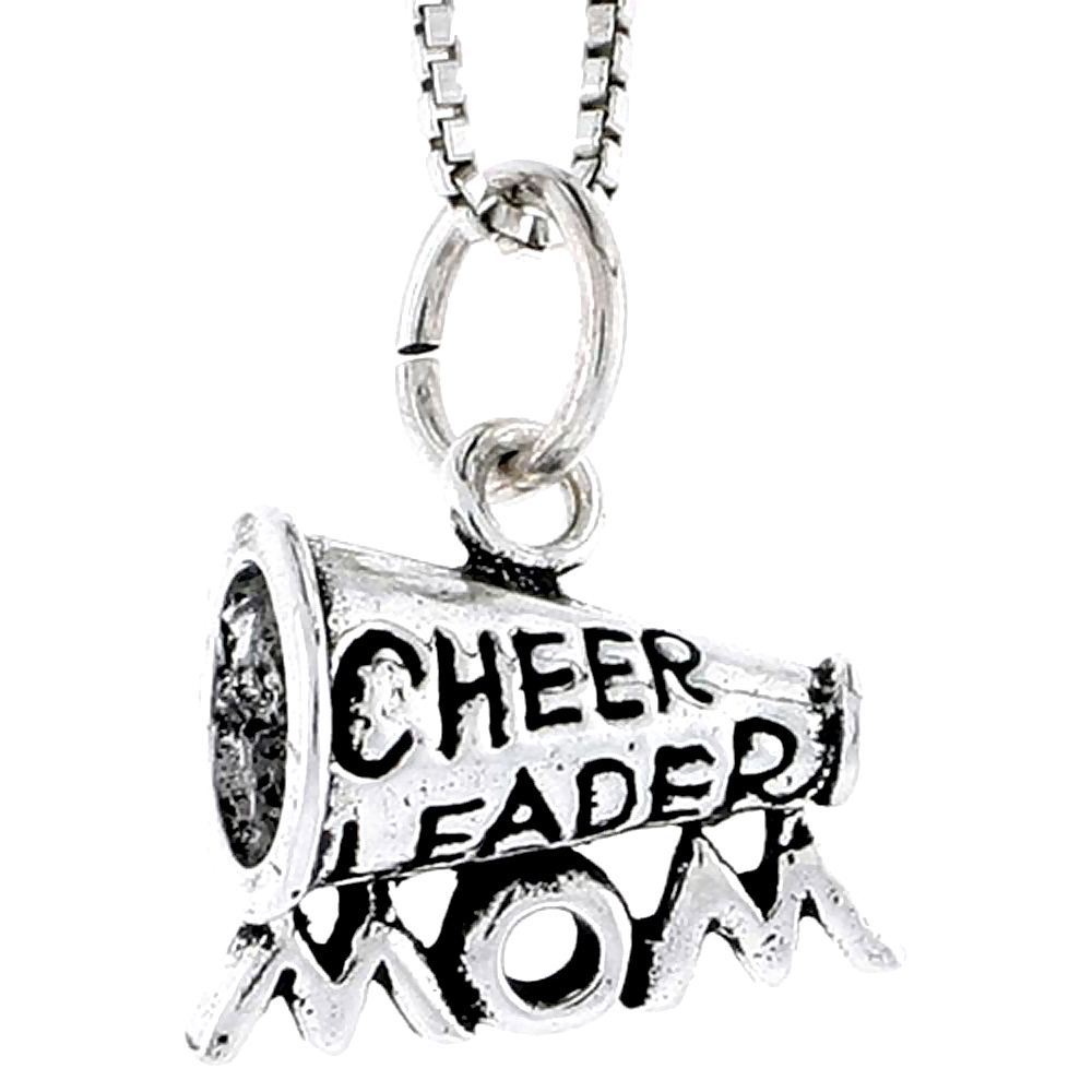 STERLING SILVER CHEERLEADER MOM MEGAPHONE CHARM 1/2 INCH WIDE