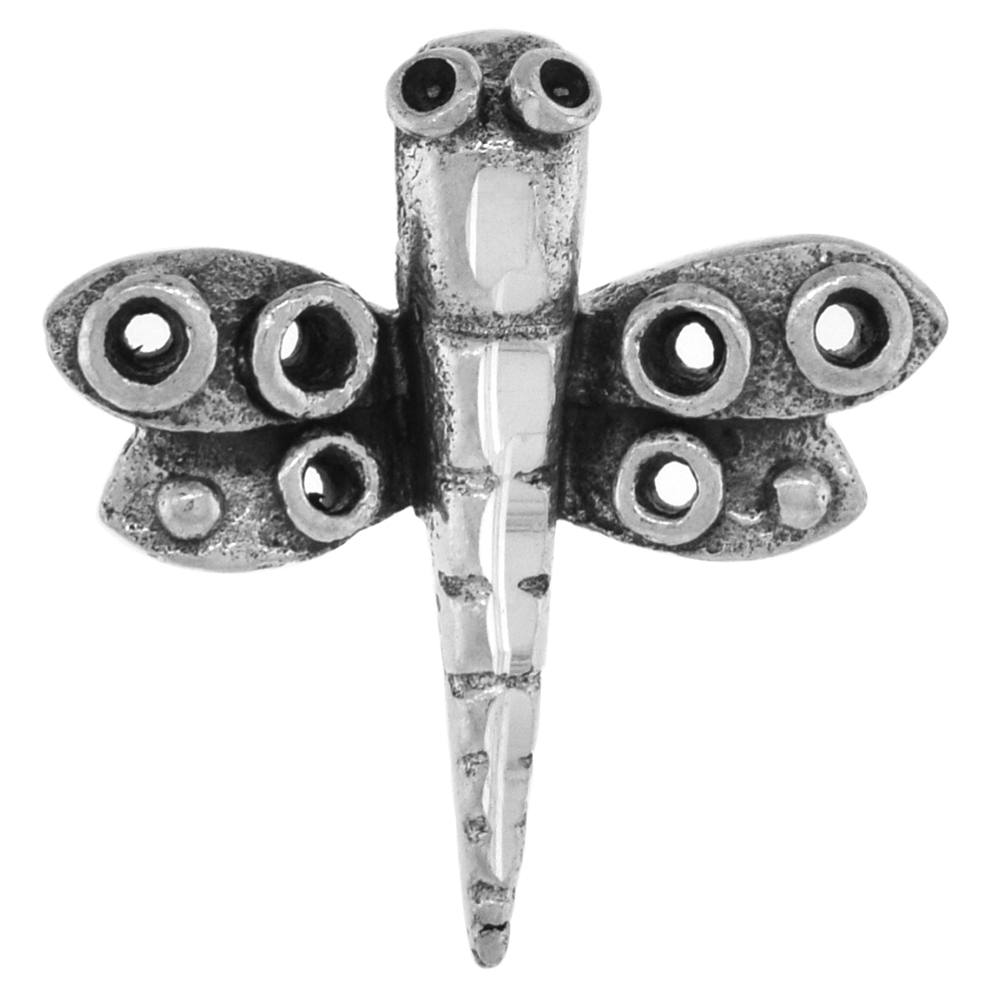 1 inch Sterling Silver Dragonfly Necklace Diamond-Cut Oxidized finish available with or without chain