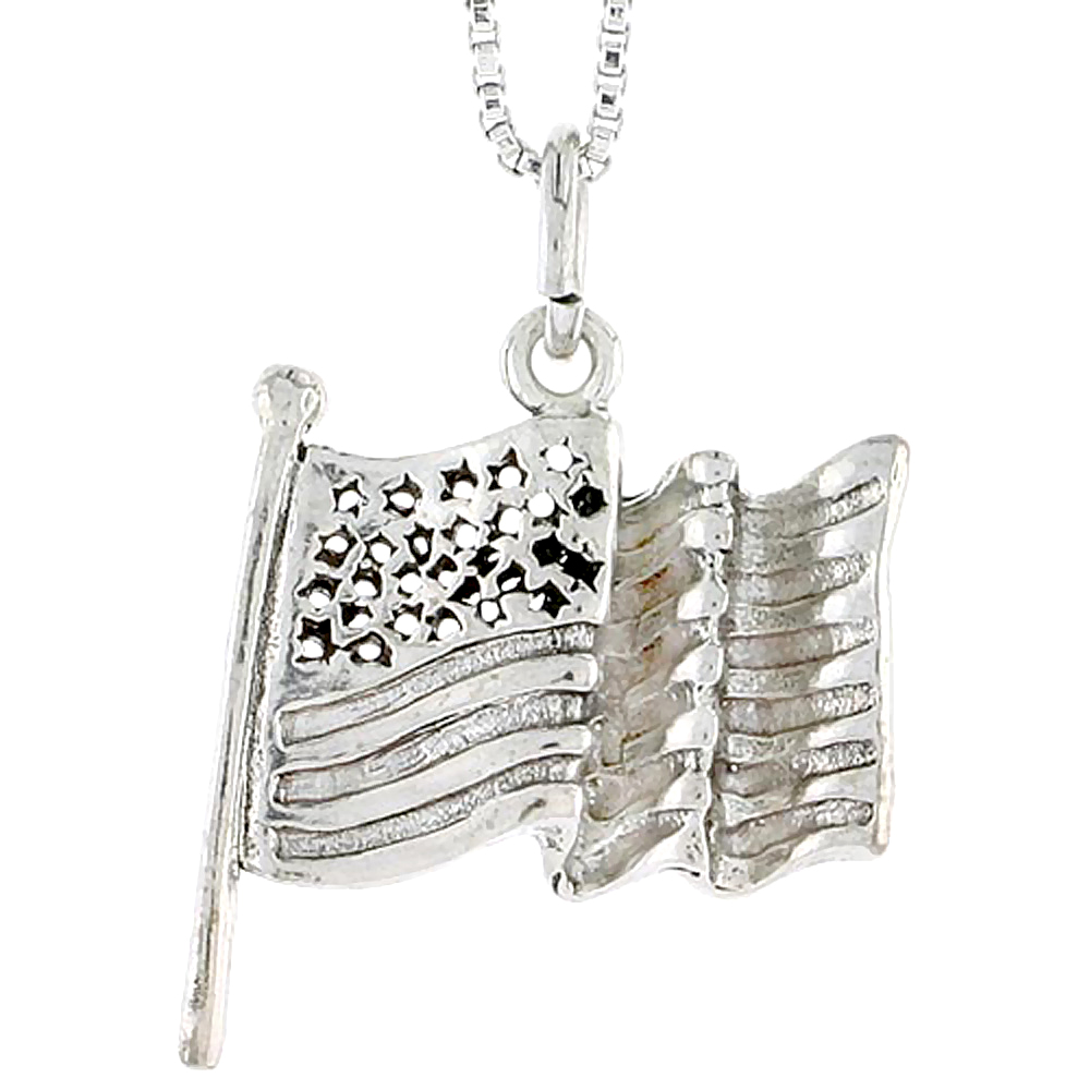 STERLING SILVER WAVY US FLAG CHARM 3/4 INCH TALL