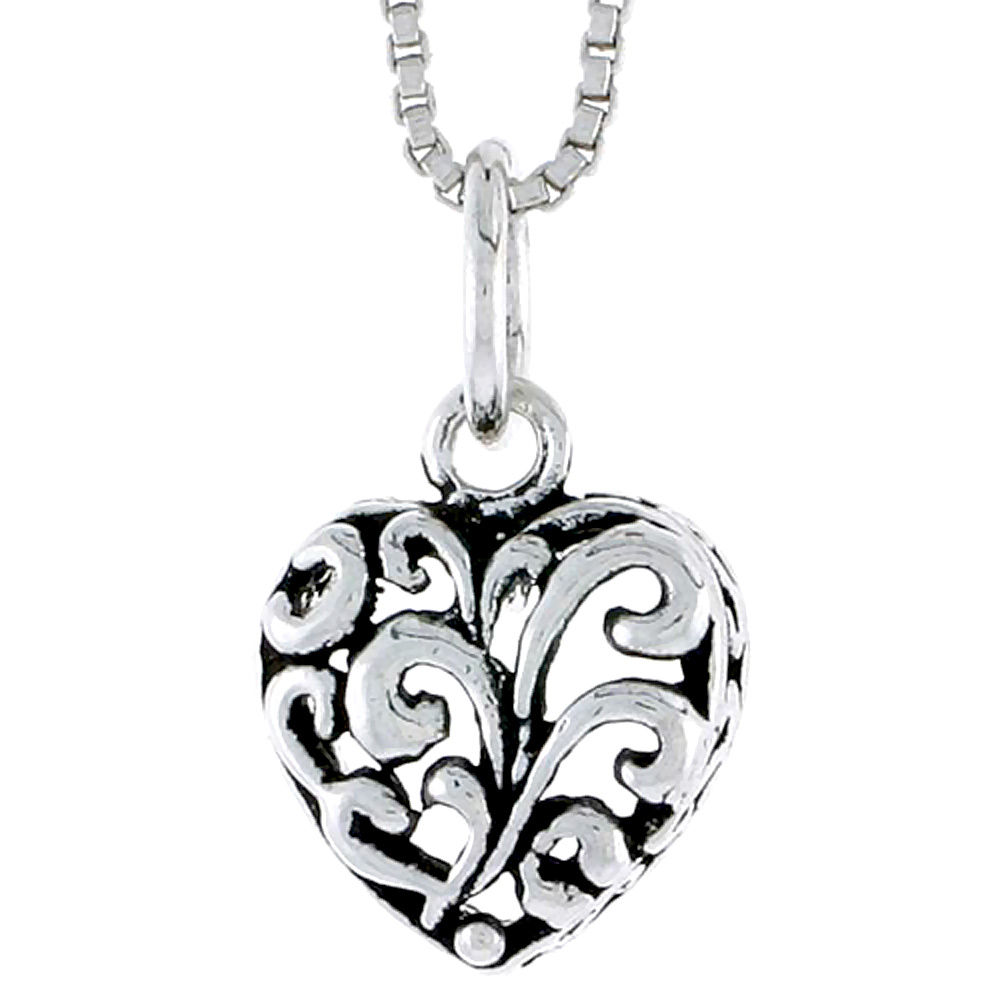STERLING SILVER FILIGREE HEART CHARM 1/2 INCH TALL