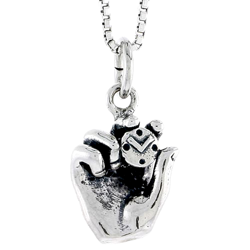 STERLING SILVER HAND HOLDING POCKET WATCH CHARM 1/2 INCH TALL