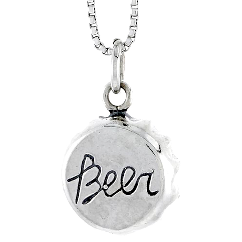 STERLING SILVER BEER BOTTLE CAP CHARM 1/2 INCH TALL