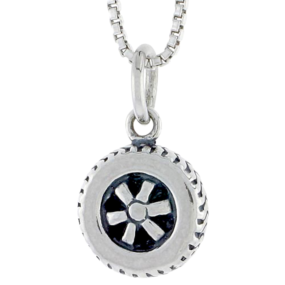 STERLING SILVER CAR WHEEL CHARM 1/2 INCH TALL