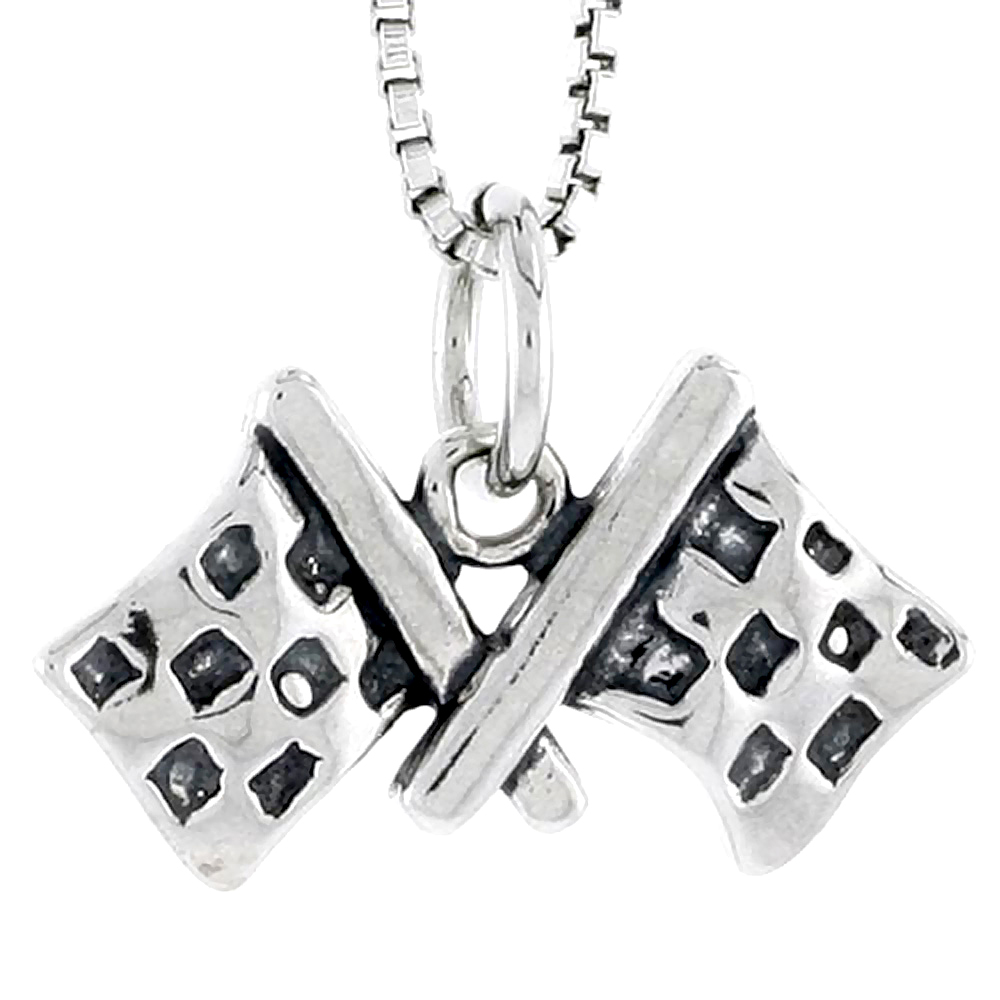 STERLING SILVER CHECKERED FLAGS CHARM 3/8 INCH TALL