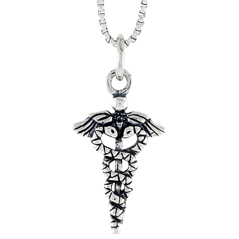 STERLING SILVER CADUCEUS CHARM 3/4 INCH TALL