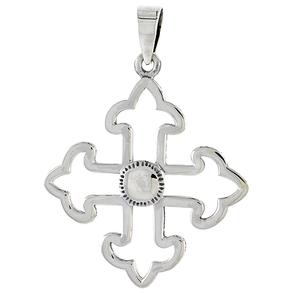 STERLING SILVER CROSS FLEURY CHARM 1 1/4 INCH TALL