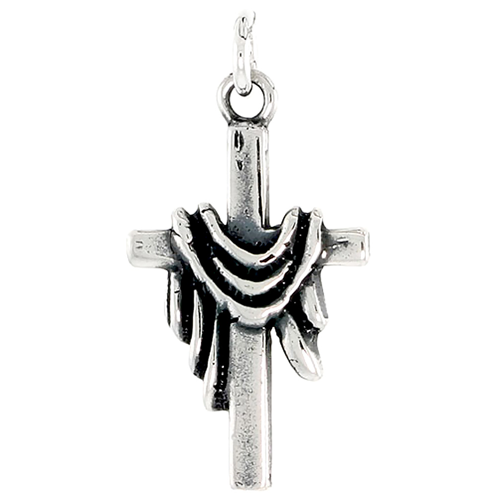 STERLING SILVER ROBED CROSS CHARM 3/4 INCH TALL
