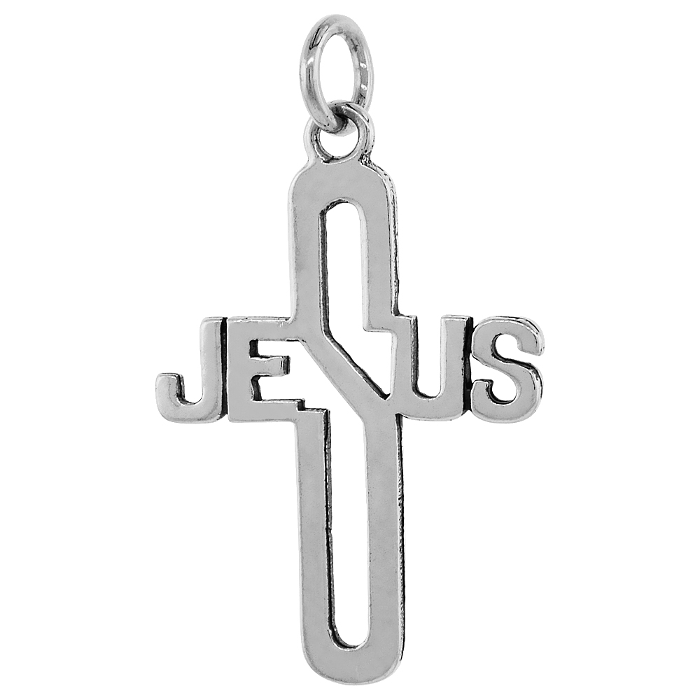 STERLING SILVER JESUS CROSS CHARM 1 INCH TALL