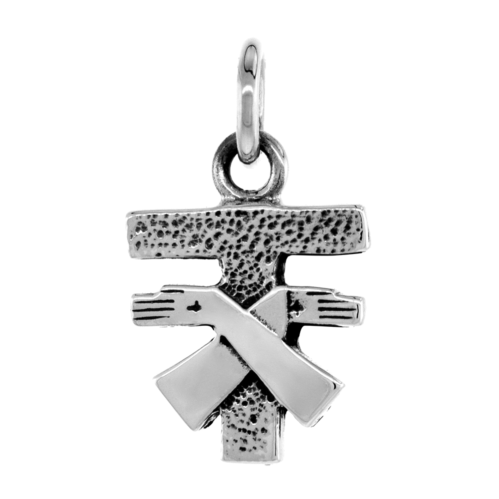 Very Tiny 5/8 inch Sterling Silver Franciscan Coat of Arms Tau Cross Charm Pendant for Men and Women