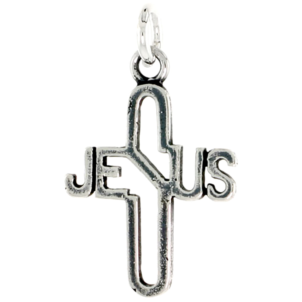 STERLING SILVER JESUS CROSS CHARM 5/8 INCH TALL