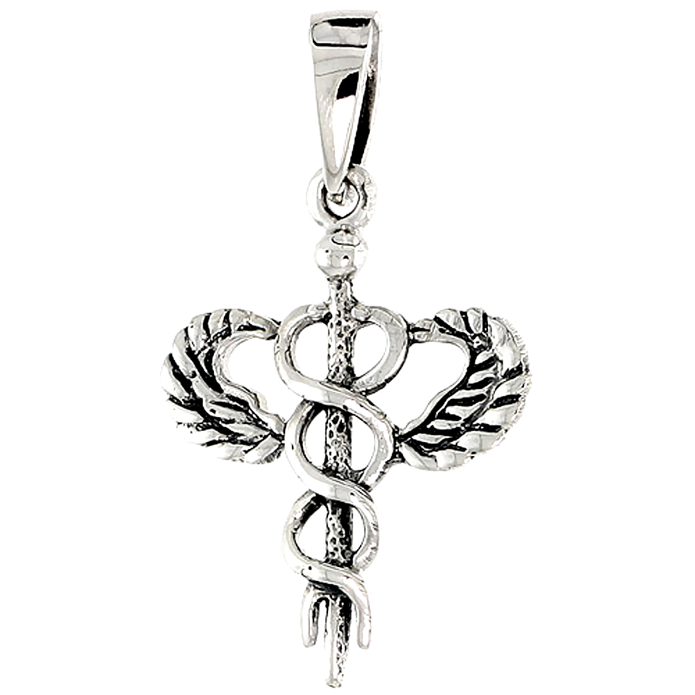 STERLING SILVER CADUCEUS (MEDICAL SYMBOL) CHARM 1 INCH TALL