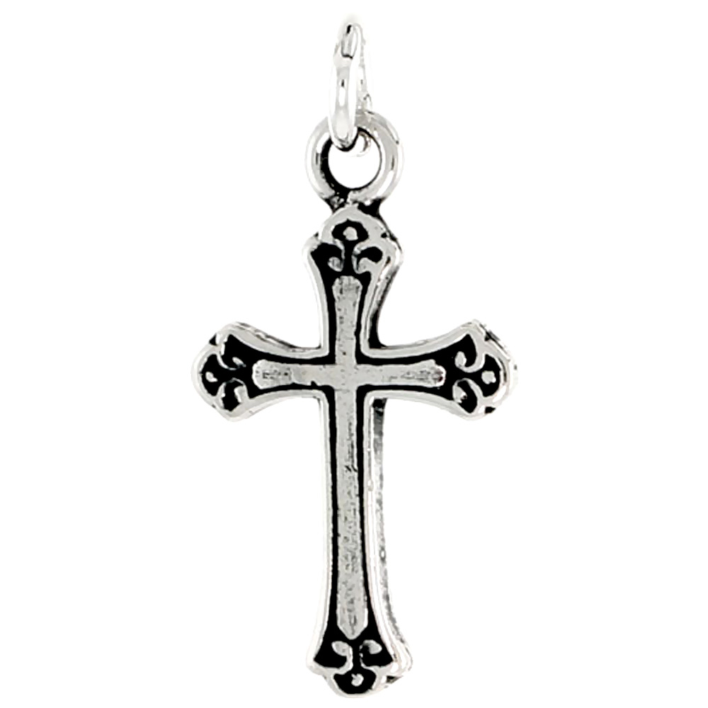 STERLING SILVER CROSS FLEURY CHARM 3/4 INCH TALL