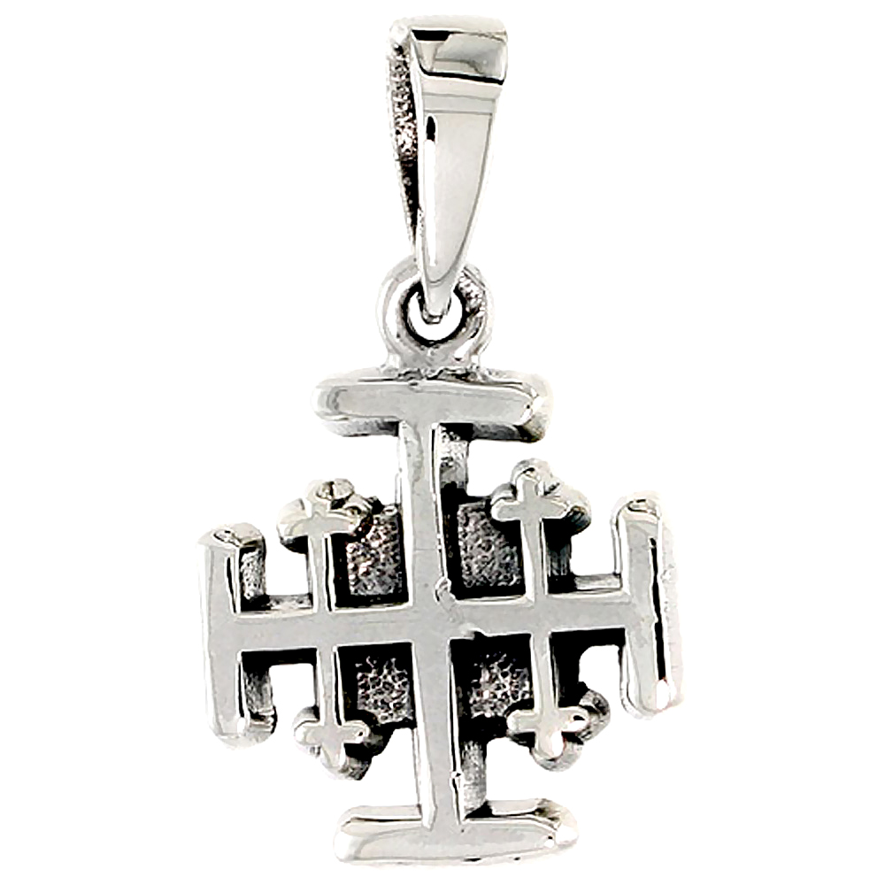 STERLING SILVER JERUSALEM CROSS CHARM 5/8 INCH TALL