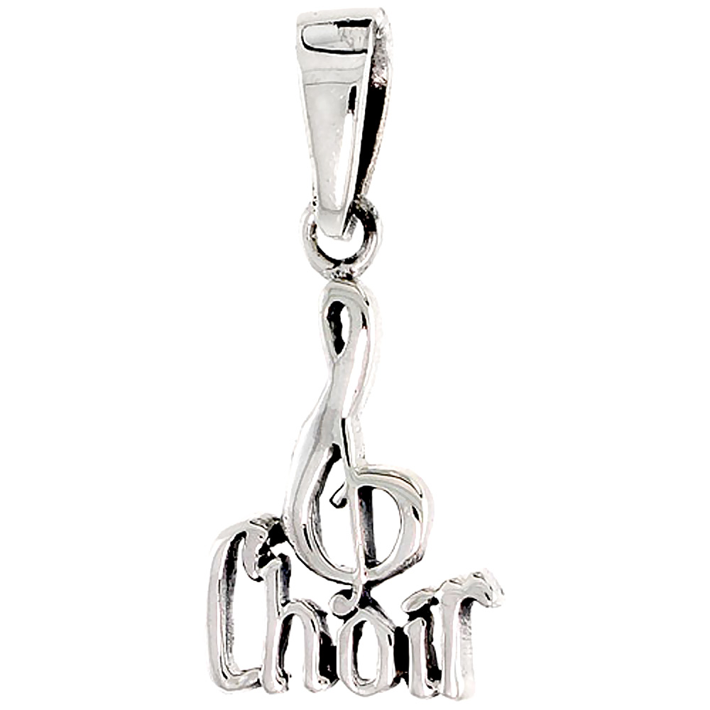 STERLING SILVER G-CLEF CHOIR WORD CHARM 3/4 INCH TALL