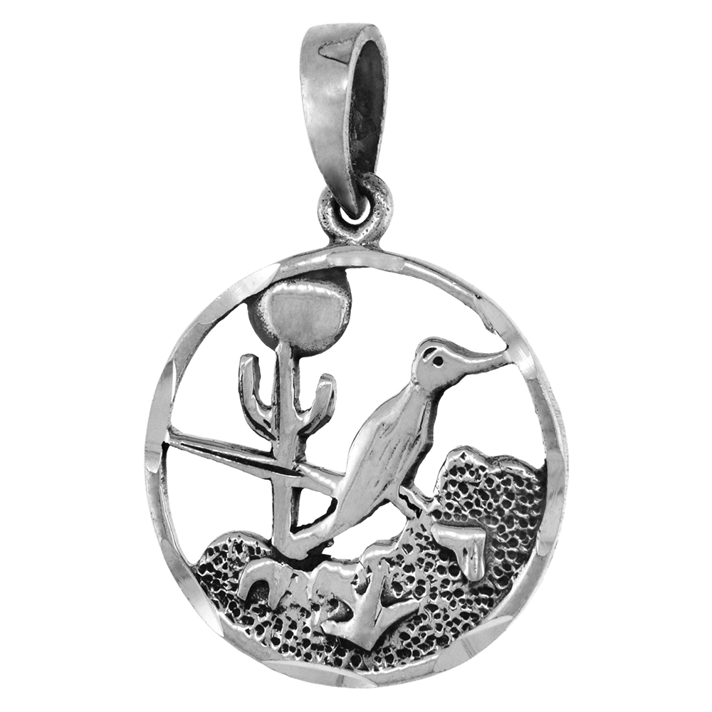 1 1/2 INCH STERLING SILVER ARIZONA DESERT PENDANT DIAMOND-CUT OXIDIZED FINISH NO CHAIN