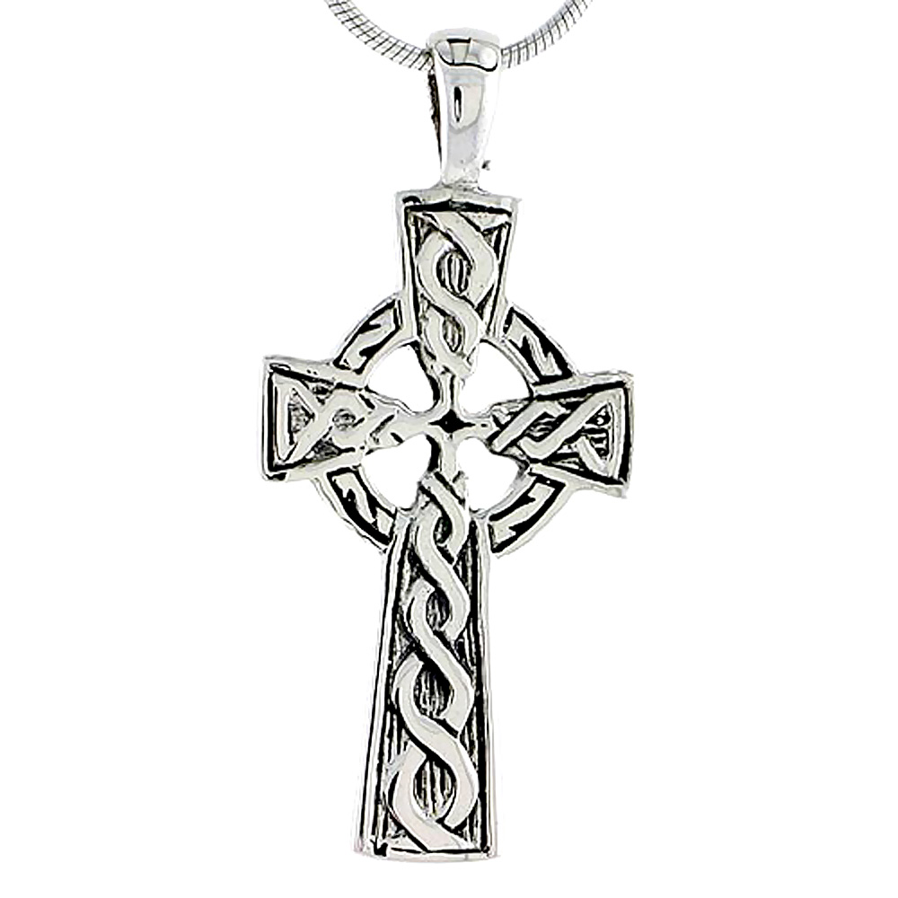STERLING SILVER CELTIC IONA CROSS CHARM PENDANT FOR MEN 1 1/2 INCH