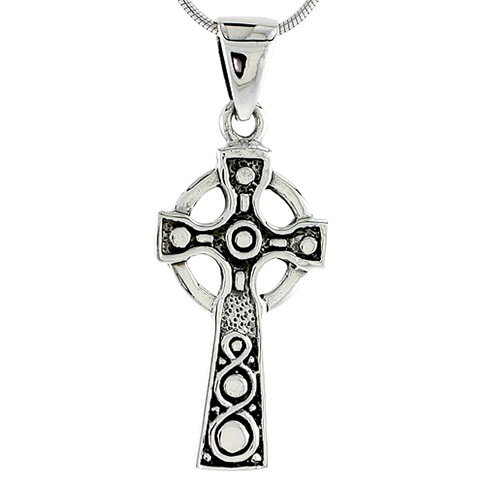STERLING SILVER AHENNY HIGH CROSS CHARM PENDANT FOR MEN 1 1/4 INCH