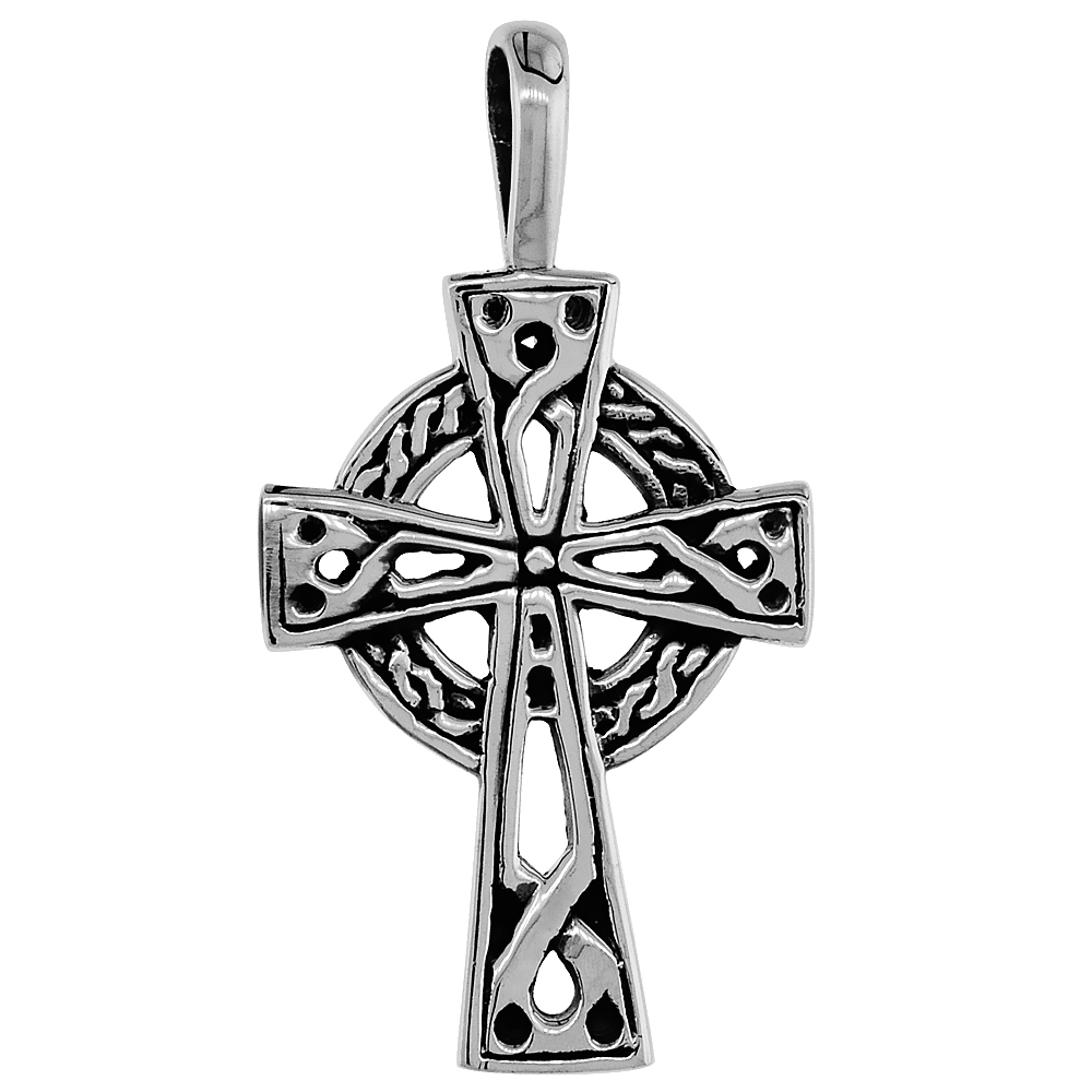 LARGE STERLING SILVER CELTIC CROSS CHARM 1 1/4 INCH