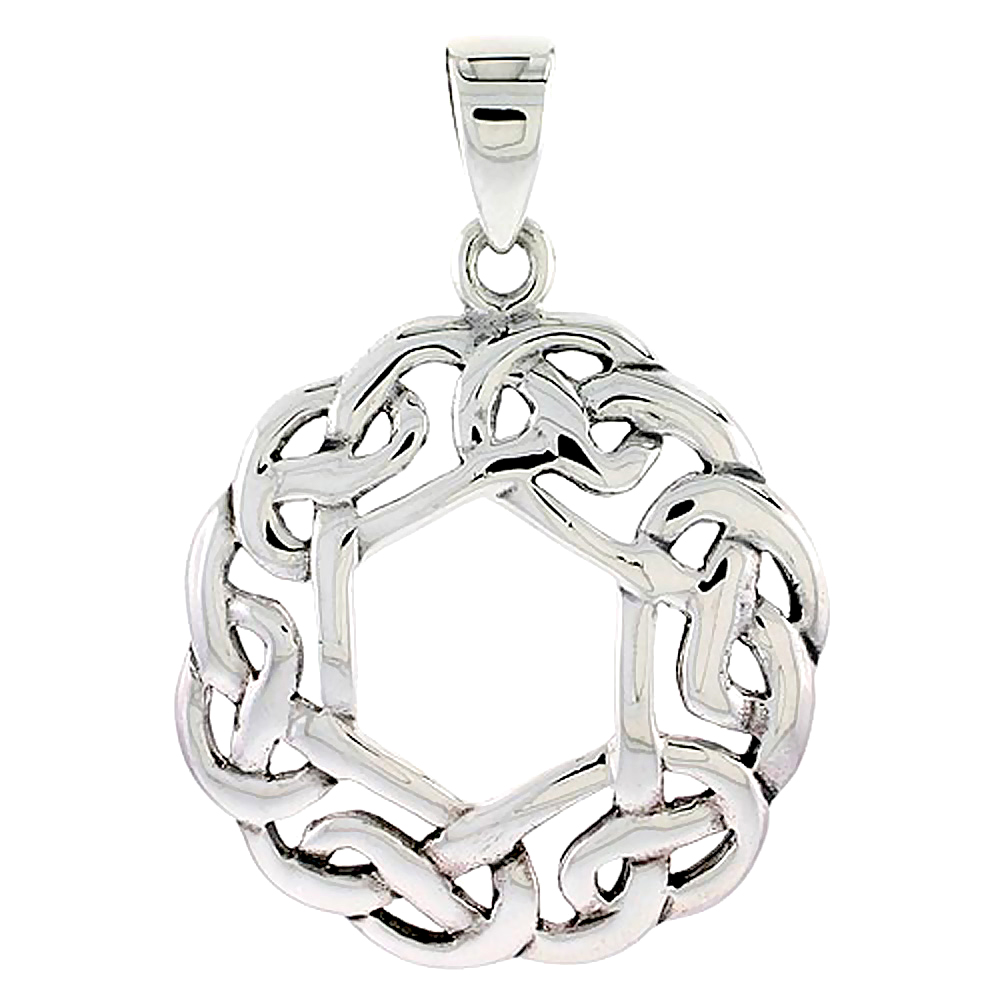 STERLING SILVER CIRCULAR CELTIC KNOT CHARM PENDANT 1 1/4 INCH